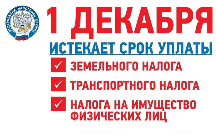 1 декабря 2022 года - срок уплаты имущественных налогов за 2021 год