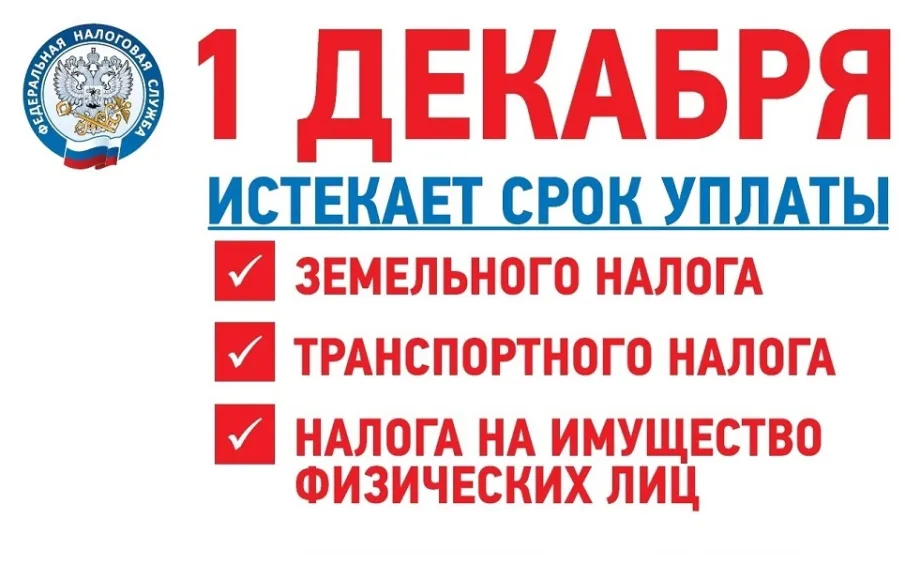 1 декабря 2023 года - срок уплаты имущественных налогов за 2022 год